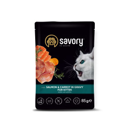 Влажный корм Savory cat pouch для котят, с лососем и морковкой, 85 г