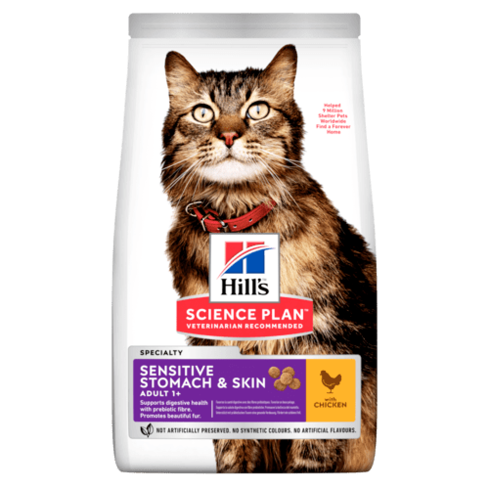 Hill s™ Science Plan™ Feline Adult Sensitive Stomach Курица с яйцом и рисом для кощек чуствительное пищеварение и кожа