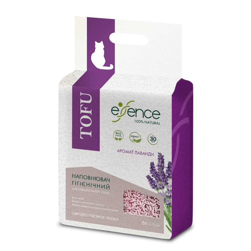 Наполнитель Essence из тофу для кошачьего туалета с ароматом лаванды, 2мм 6 л