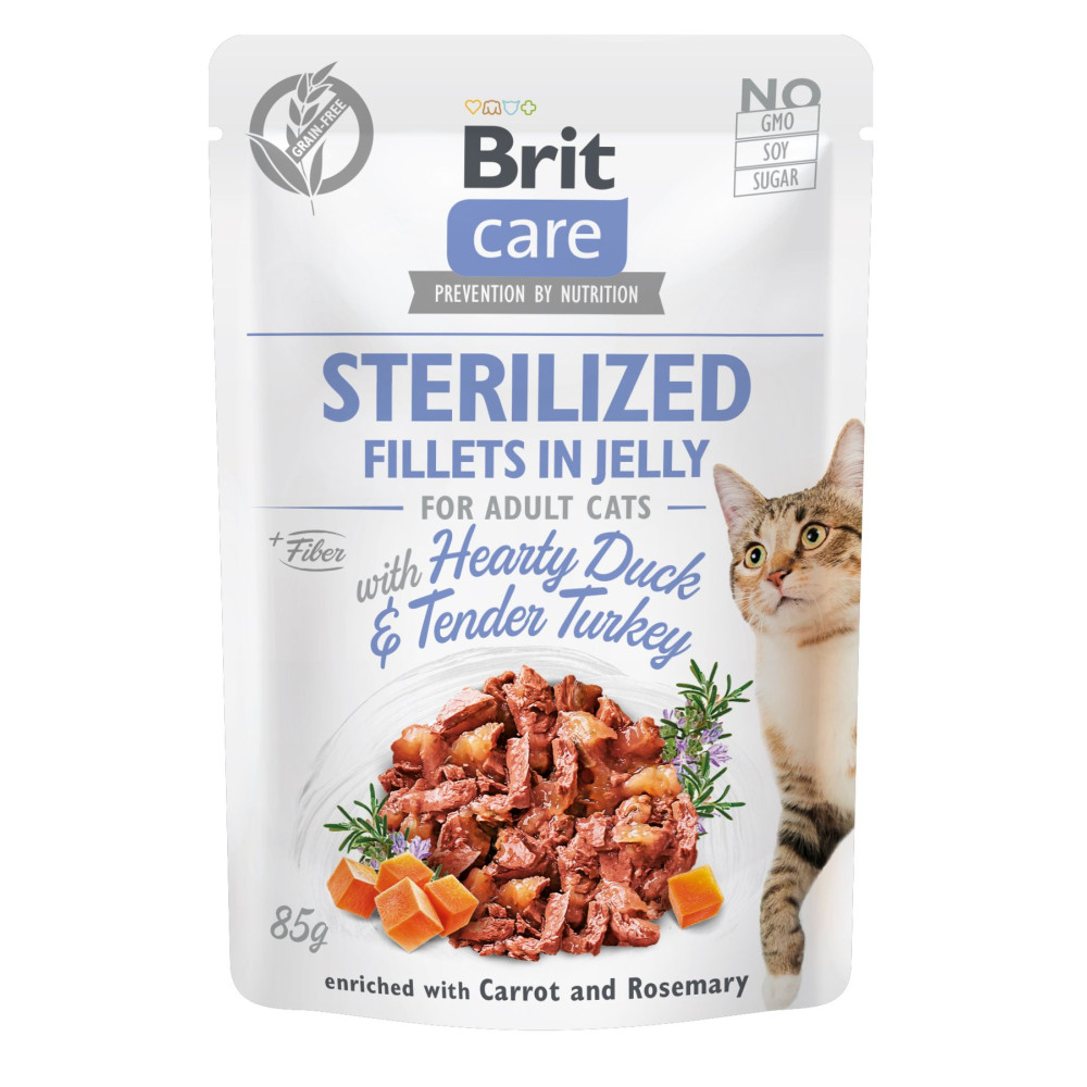 Влажный корм для кастрированных котов Brit Care Cat pouch 85 г (утка и индейка в желе) код 100532/0549