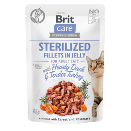 Влажный корм для кастрированных котов Brit Care Cat pouch 85 г (утка и индейка в желе) код 100532/0549