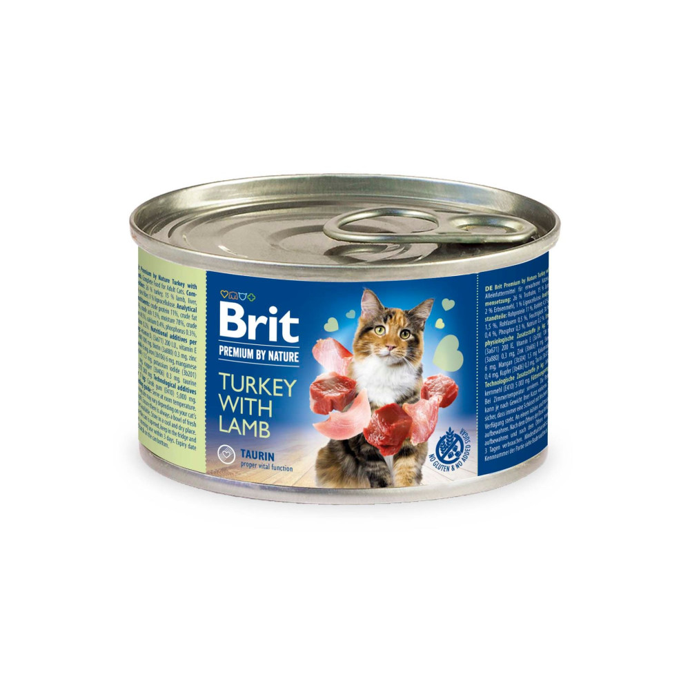 Консервы для кошек  Brit Premium Turkey & Lamb 200 г паштет с индейкой и ягненком код 100617/5049
