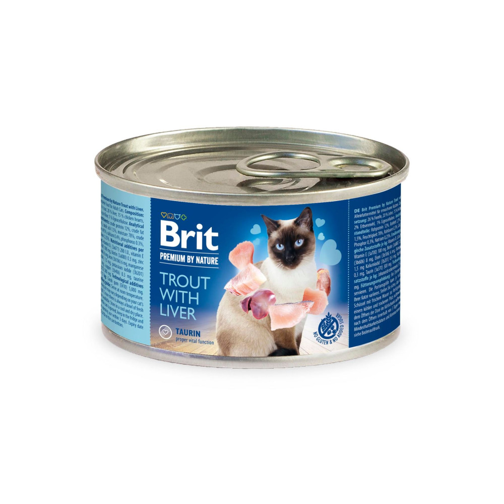 Консервы для кошек Brit Premium Trout & Liver 200 г паштет с форелью и печенью код 100616/5032