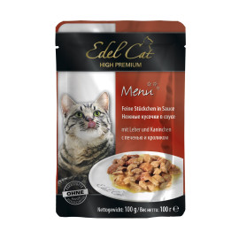 Влажный корм для кошек Edel Cat pouch 100 г (печень и кролик в соусе) 12штук