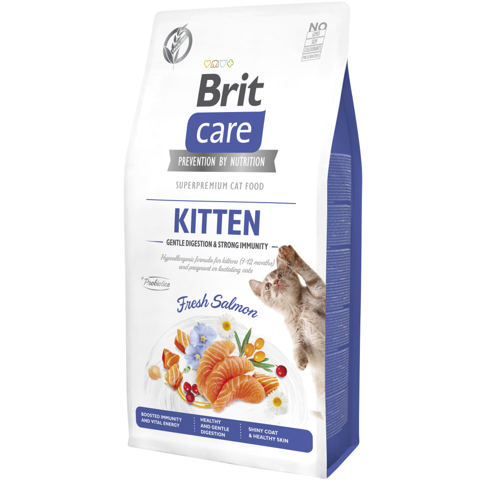  Brit Care Cat GF Kitten Gentle Digestion Strong Immunity с лососем сухой корм для котят здоровый рост и развитие
