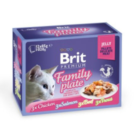 Влажный корм для кошек Brit Premium Cat Family Plate Jelly pouches 1020 г (ассорти из 4 вкусов «Семейная тарелка» в желе) 12штук