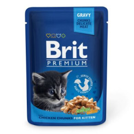 Влажный корм для котят Brit Premium Cat Chicken Chunks for Kitten pouch 100 г (кусочки курицы) 12штук