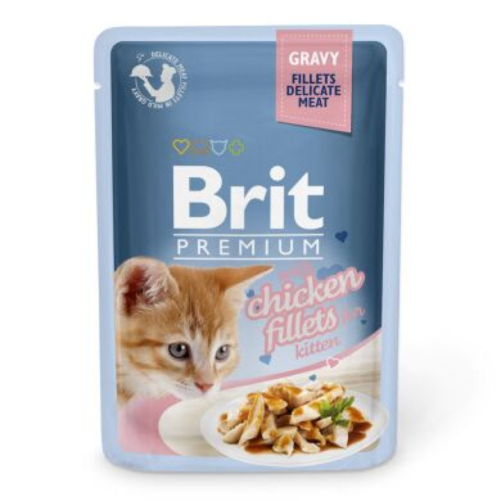 Влажный корм для котят Brit Premium Cat Chicken Fillets for Kitten Gravy pouch 85 г (филе курицы в соусе) 12штук