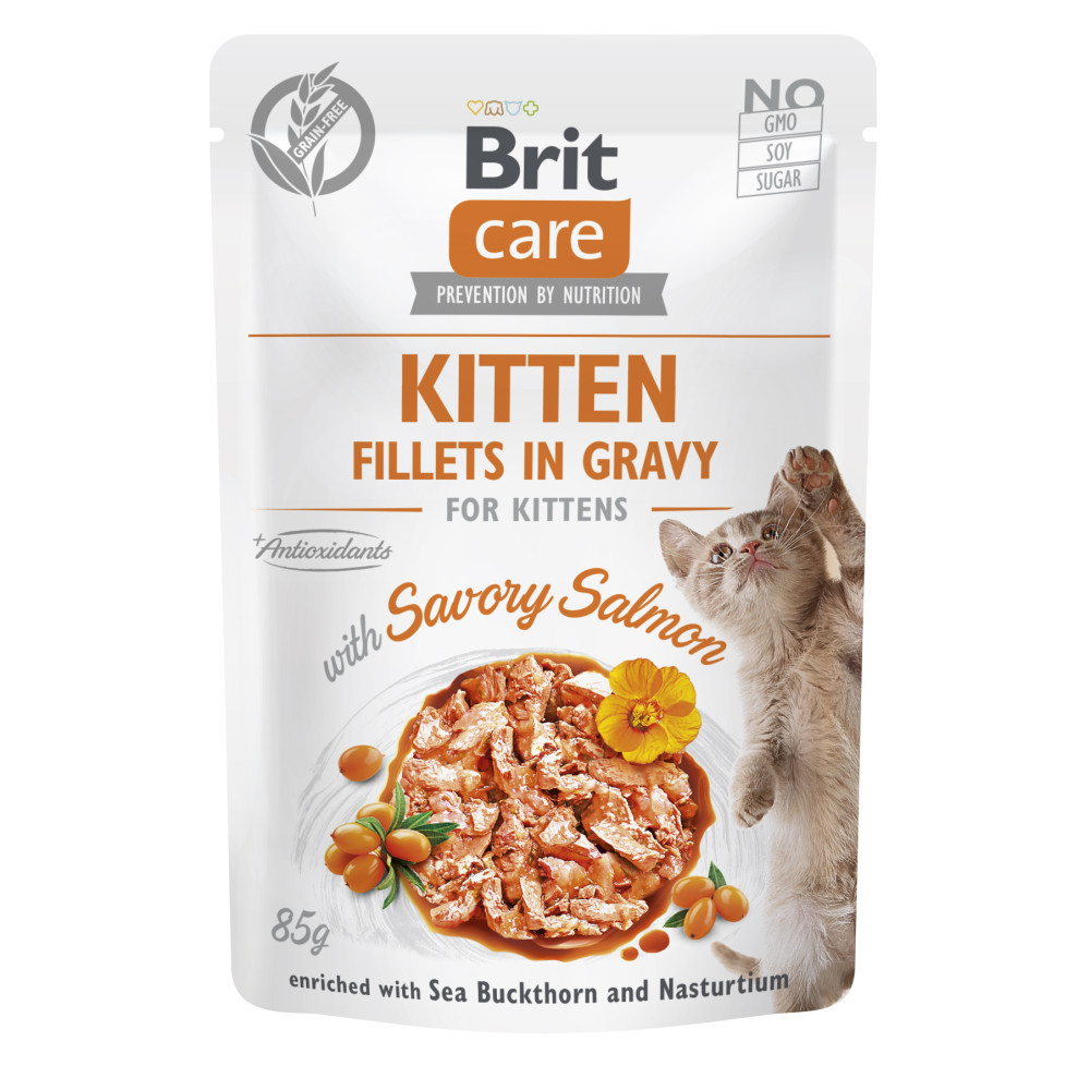 Корм влажный для котят Brit Care Cat Fillets in Gravy with  Salmon филе в соусе с лососем, пауч, 100