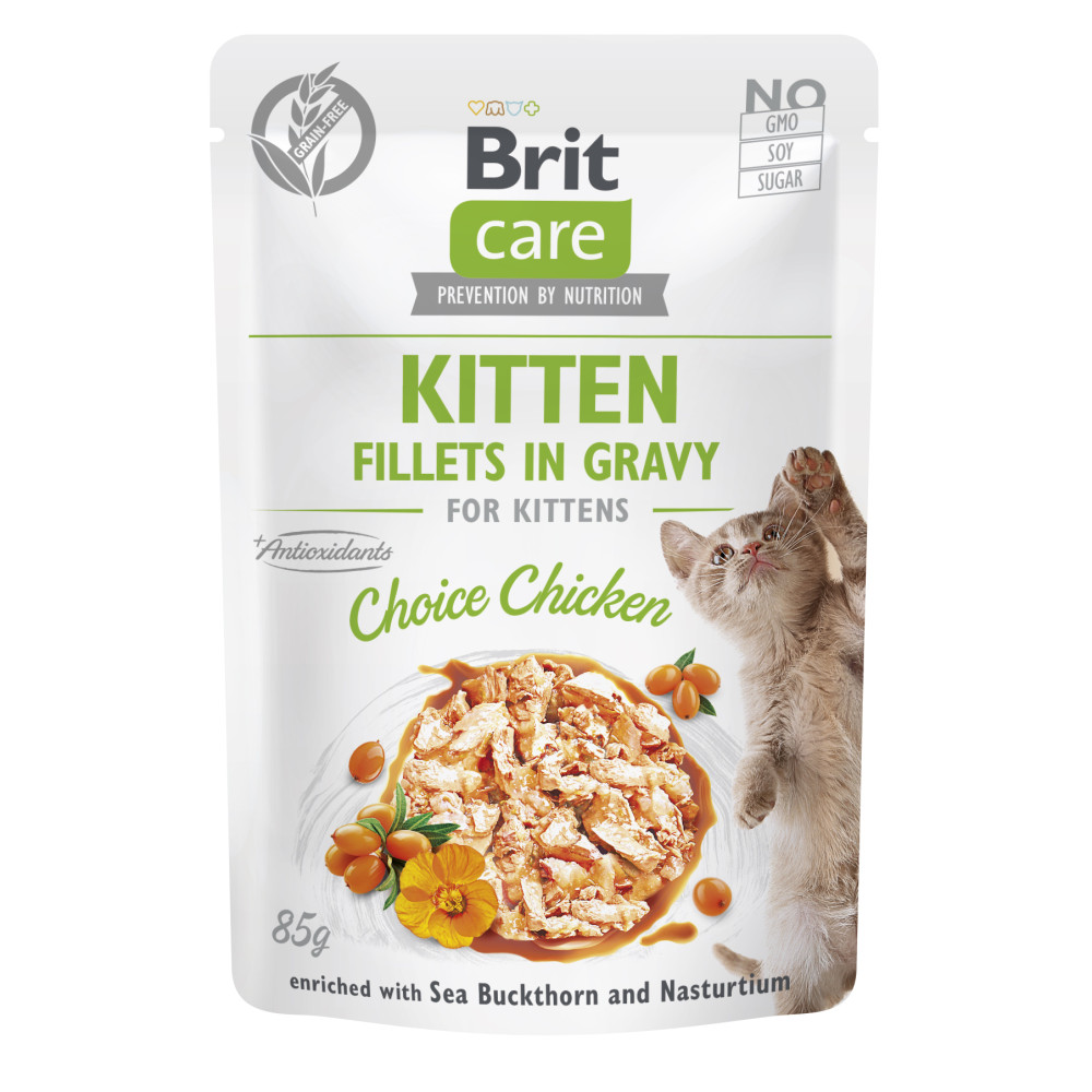 Корм влажный для котят Brit Care Cat Fillets in Gravy Choice Chicken филе в соусе с курицей, пауч, 101047