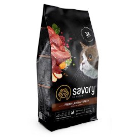 Savory cухой корм для котов с чувствительным пищеварением  со свежим мясом ягненка и индейки