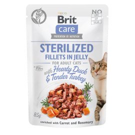 Влажный корм для кастрированных котов Brit Care Cat pouch 85 г (утка и индейка в желе) код 100532/0549