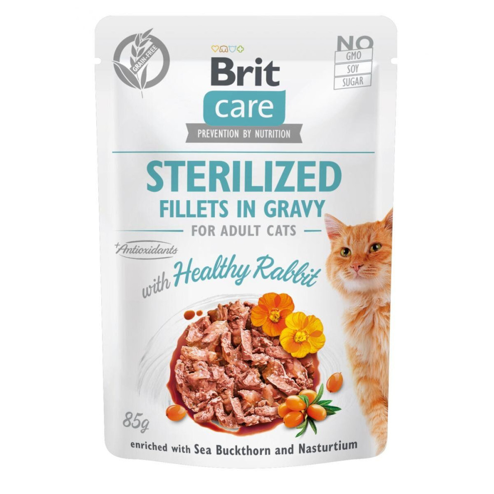 Влажный корм для стерилизованных котов Brit Care Cat pouch 85g (филе кролика в соусе) код 100526/0488