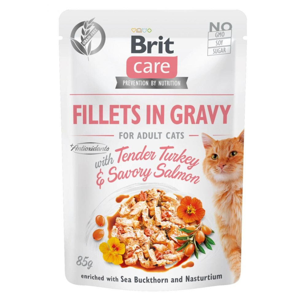 Влажный корм для кошек Brit Care Cat pouch 85g (филе индейки и лосося в соусе) код 100528/0501