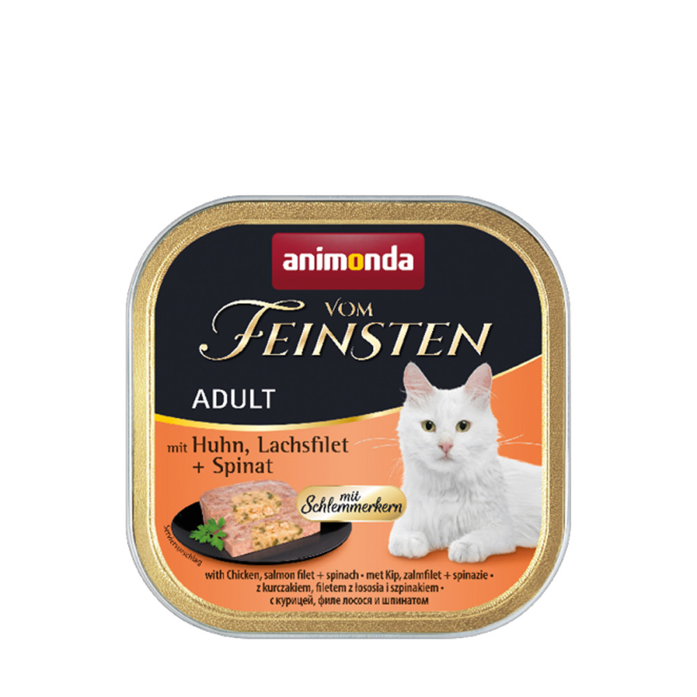 ANIMONDA Анимонда Vom Feinsten Adult with Chicken, Salmon filet + Spinach с курицей, лососем и шпинатом для кошек, 100 г