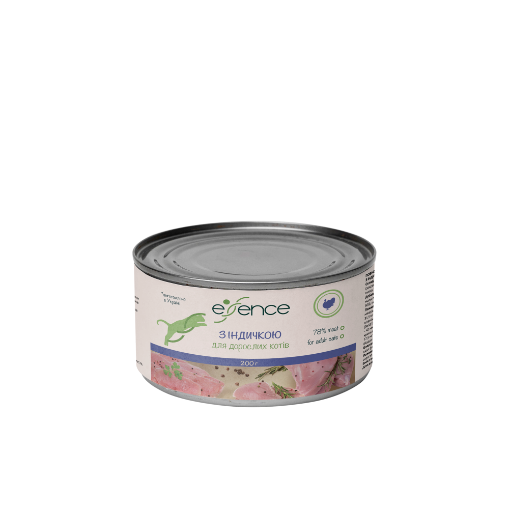 Консервированный влажный корм для взрослых кошек Essence с индейкой, 200 г код 20406
