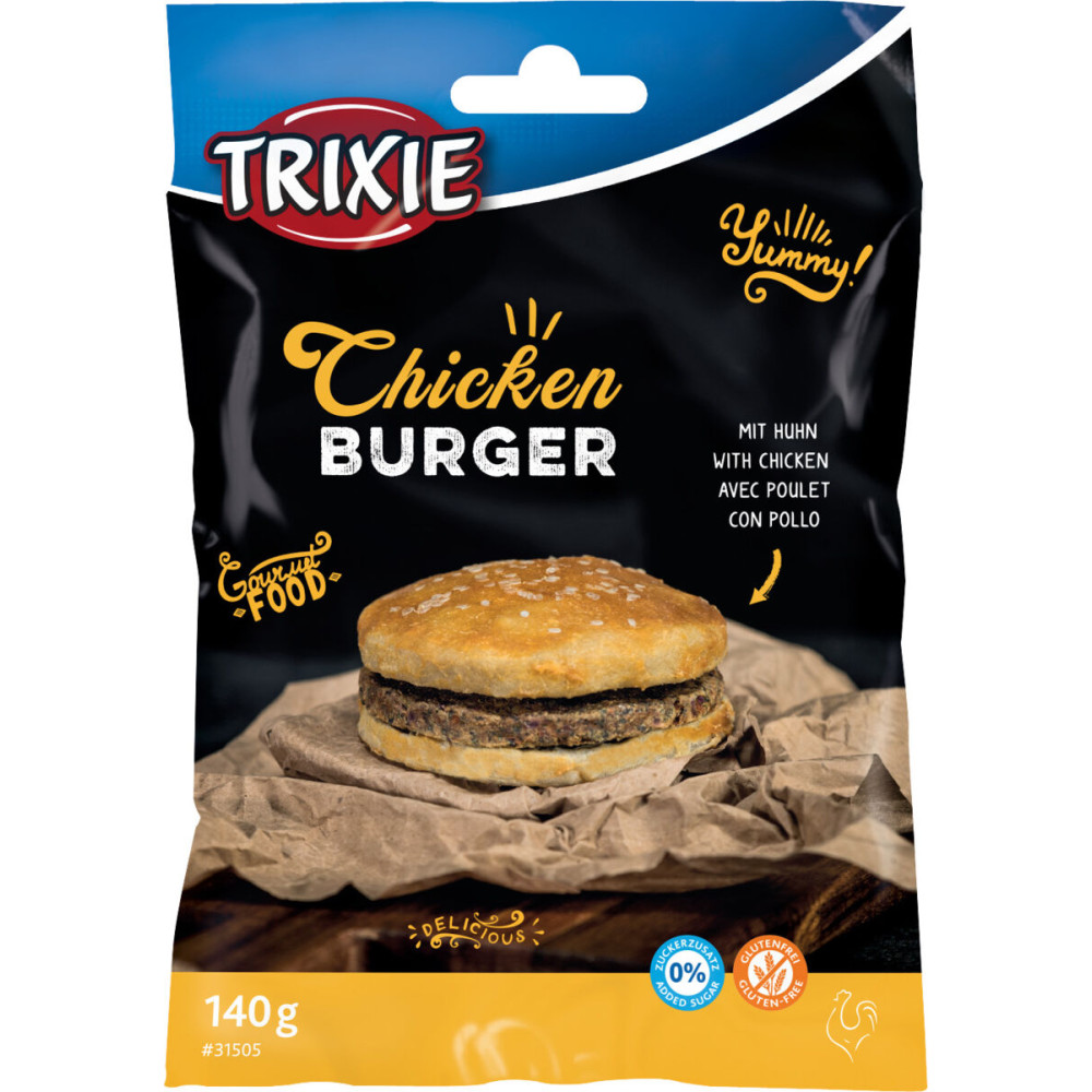Лакомство для собак Trixie   "Chucekn Burger" Бургер c курицей и сиромятной кожей 9см 140г арт.31505