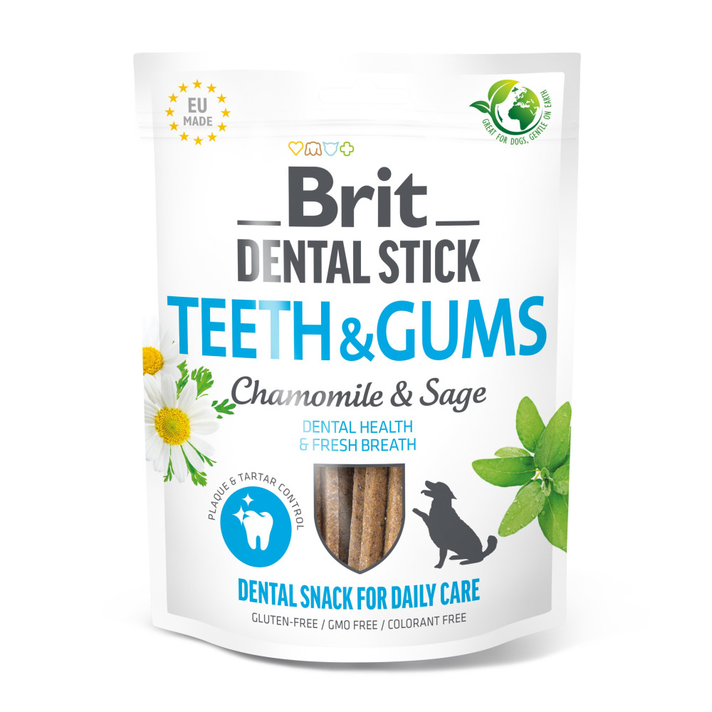 Лакомства для собак Brit Dental Stick Teeth & Gums здоровые десна и зубы, ромашка и шалфей, 7 шт, 251 г