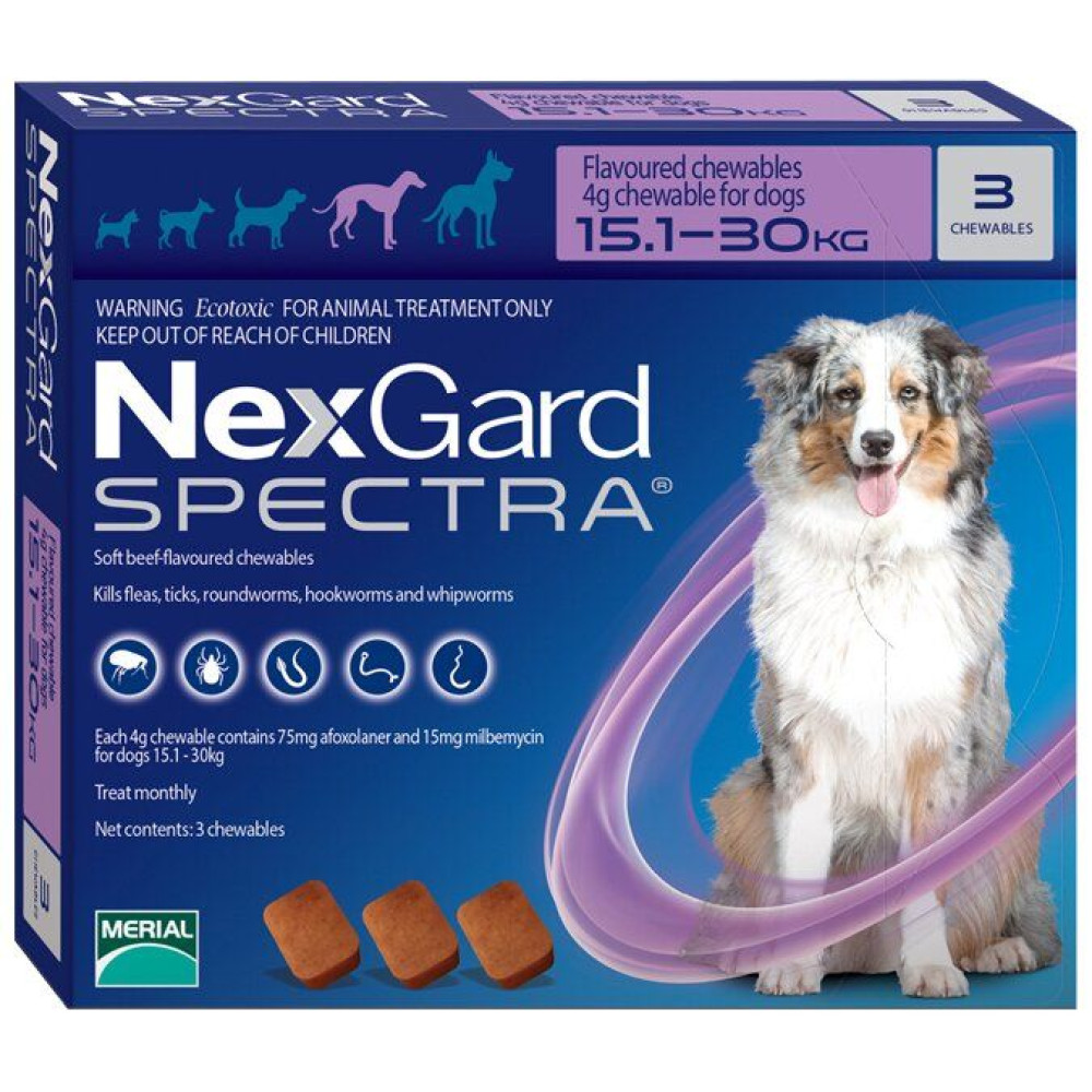 Нексгард спектра (NexGard Spectra)  3 таблетки для собак от 15,1  до 30кг от внешних и внутренних паразитов