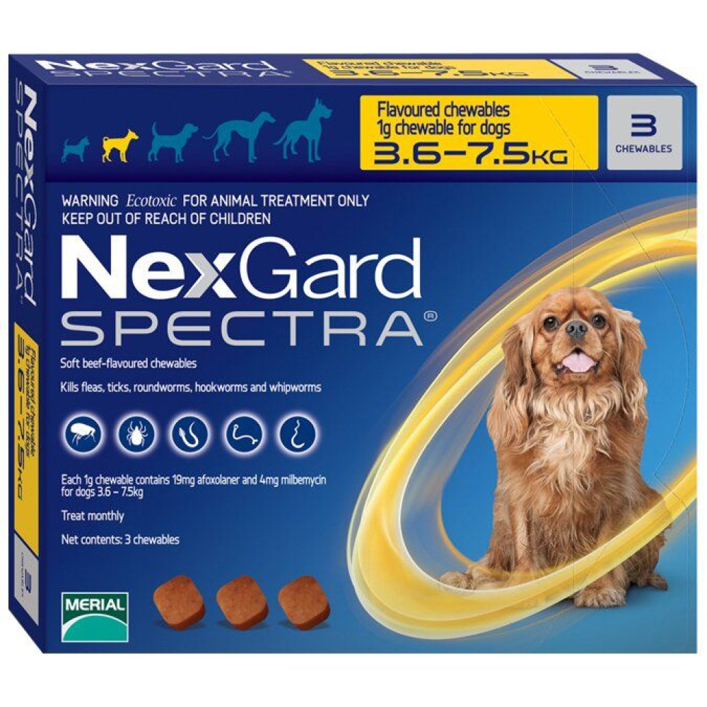 Нексгард спектра (NexGard Spectra)  3 таблетки для собак от 3,6 до 7,5кг от внешних и внутренних паразитов