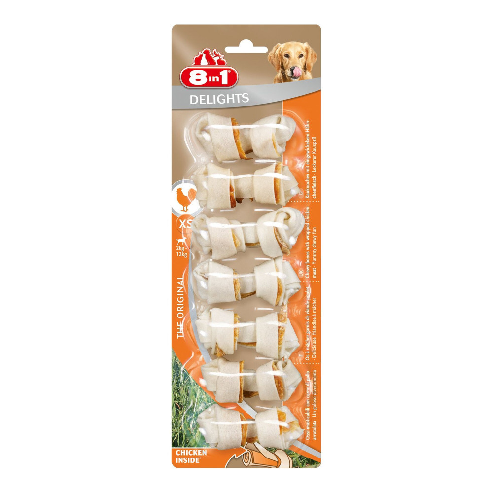 Лакомство для собак 8in1 Delights Кость прессованная 7 см, 84 г / 7 шт. (курица) код  660307 /102373