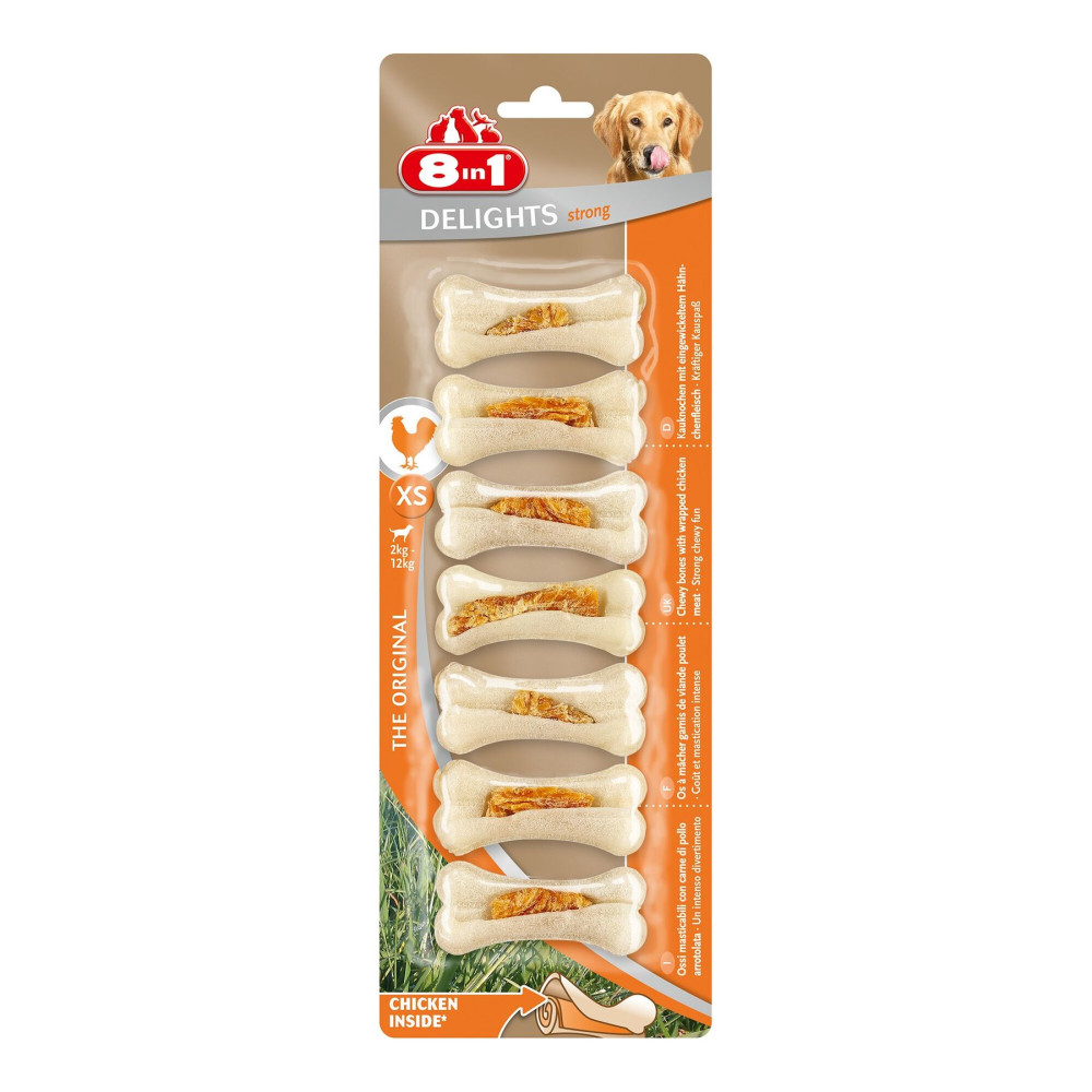 Лакомство для собак 8in1 Delights Кость прессованная Strong XS 7 см, 140 г / 7 шт. (курица) код   660521/110668