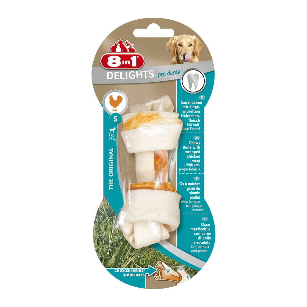 Лакомство для собак 8in1 Delights Кость для чистки зубов Pro Dental  S 11 см, 35 г (курица) код  660333 /102625