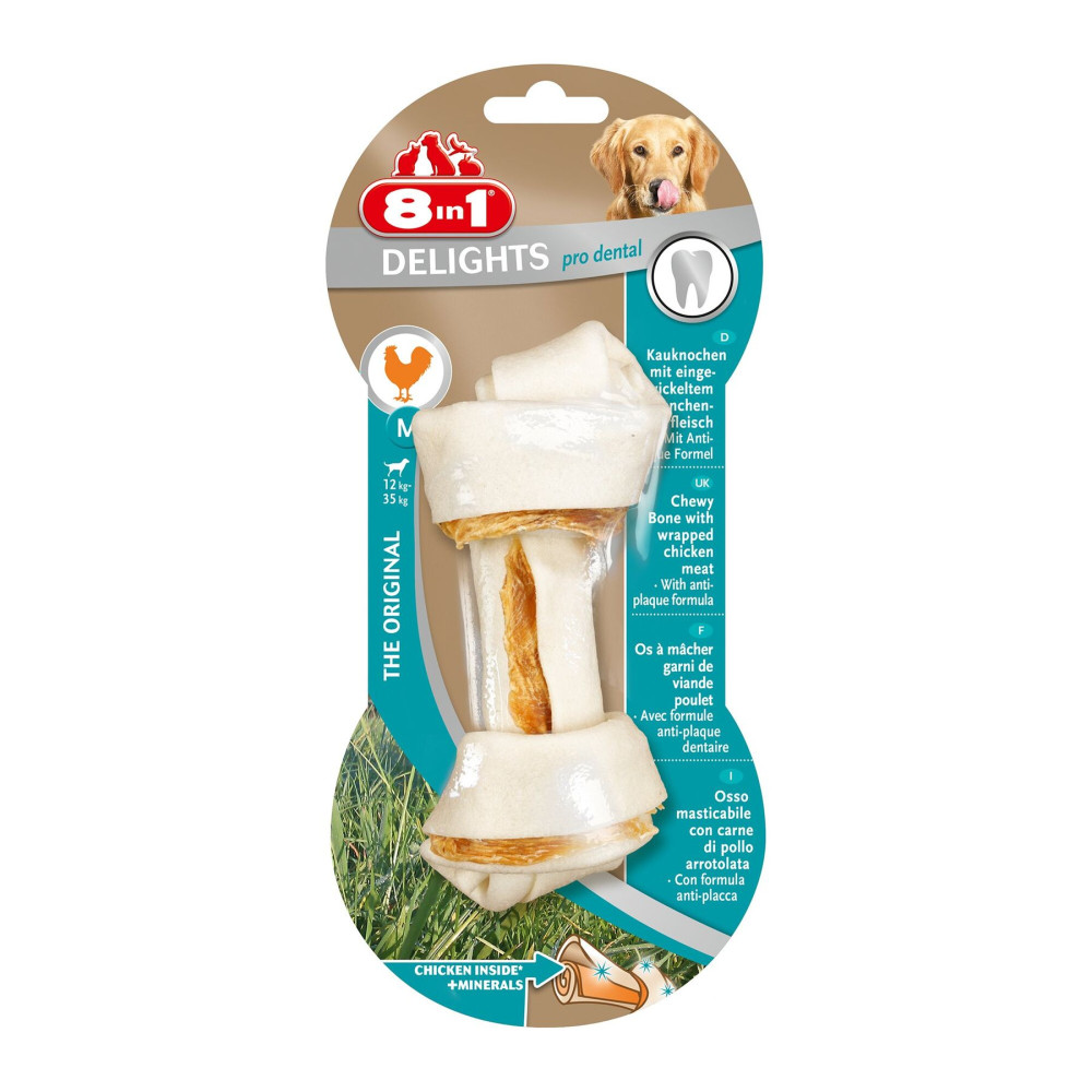 Лакомство для собак 8in1 Delights Кость для чистки зубов Pro Dental 14 см, 65 г (курица) код 660337 /102656