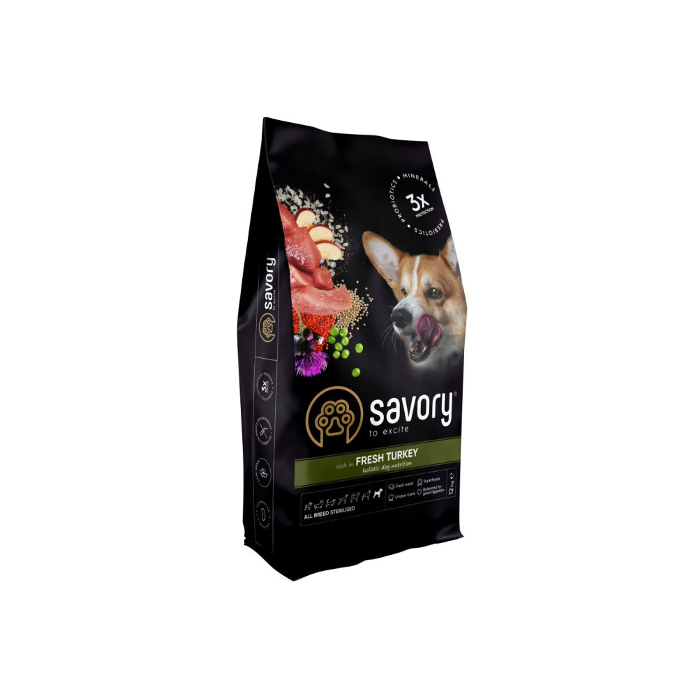 Корм сухой Savory All Breed Sterilised rich in Fresh Turkey для стерилизованных собак