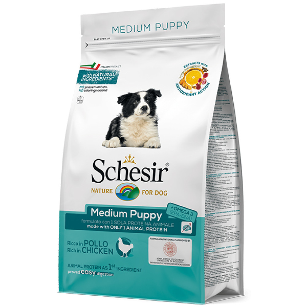 Schesir Dog Medium Puppy ШЕЗИР  монопротеиновый корм для щенков средних пород курица