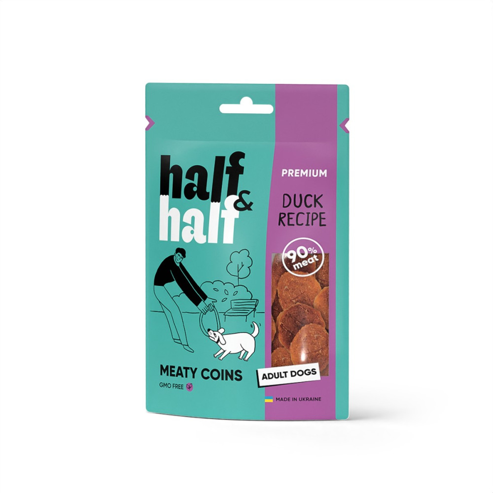 Лакомства для собак Half&Half в форме мясных монеток с уткой, 100 г