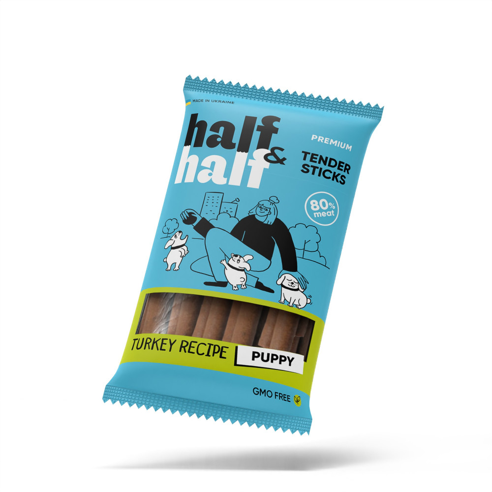 Лакомства для щенков Half&Half в форме мясных палочек с индейкой, 100 г