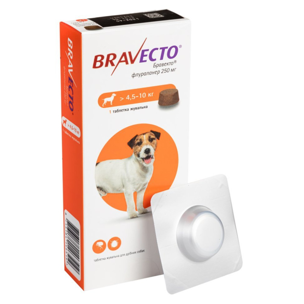 Bravecto Бравекто для собак весом 4,5-10кг 1 таблетка