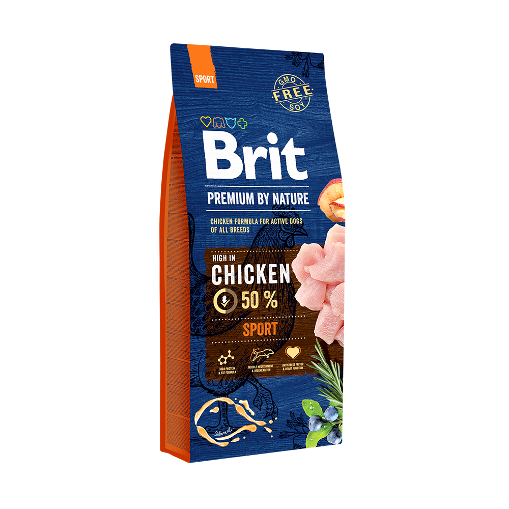 Корм сухой Brit Premium Dog Sport для взрослых собак всех пород.